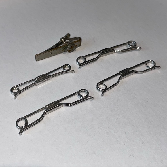 VINTAGE SWANK TIE BAR CLIPS Pat. NO. 75818 Silver/Gold Tone Lot Of 5ea - Picture 3 of 9